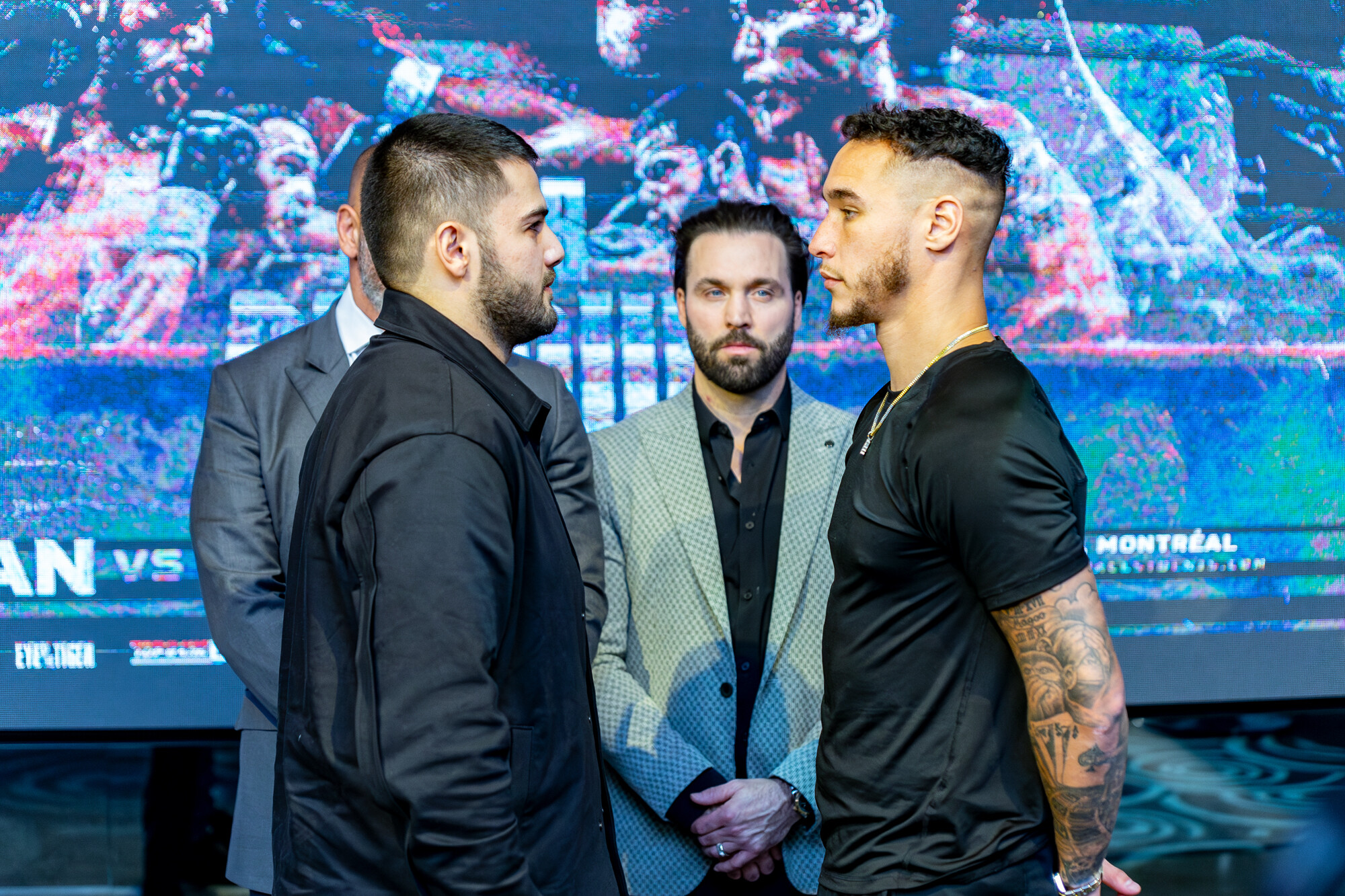 January 23, 2025 - Erik Bazinyan faces off with Steven Butler at Espace Saint-Denis ahead of their bout on March 14, 2025. | Photo: Kieron Yates